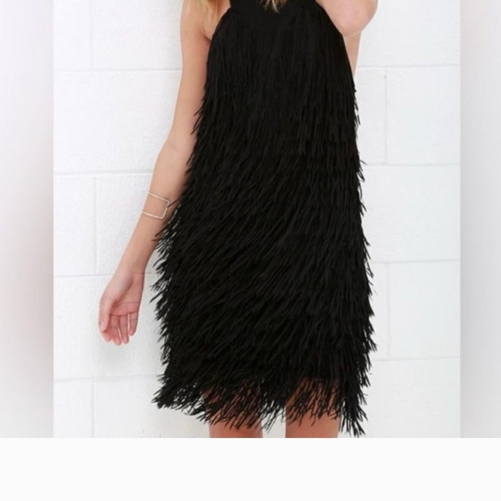 Dress the Population Dylan Black Halter Fringe Dress Flapper 1920s Party Jazz